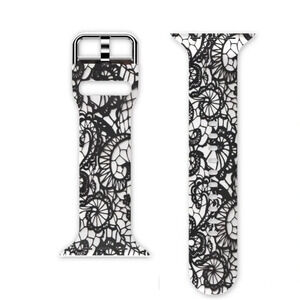 Black and White Paisley Print Soft Silicone Sport Wristband for Apple Watch